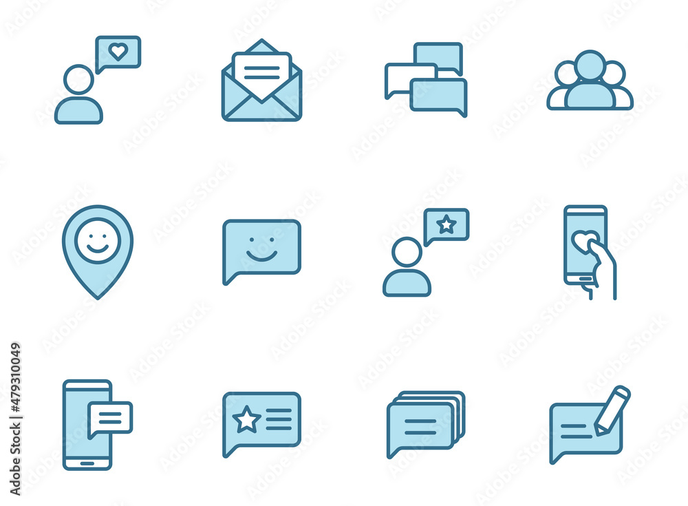 Poster feedback line vector icons in two colors isolated on white background. feedback blue outline icon se