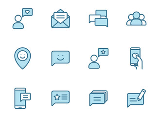 feedback line vector icons in two colors isolated on white background. feedback blue outline icon set for web design, ui, mobile apps and print
