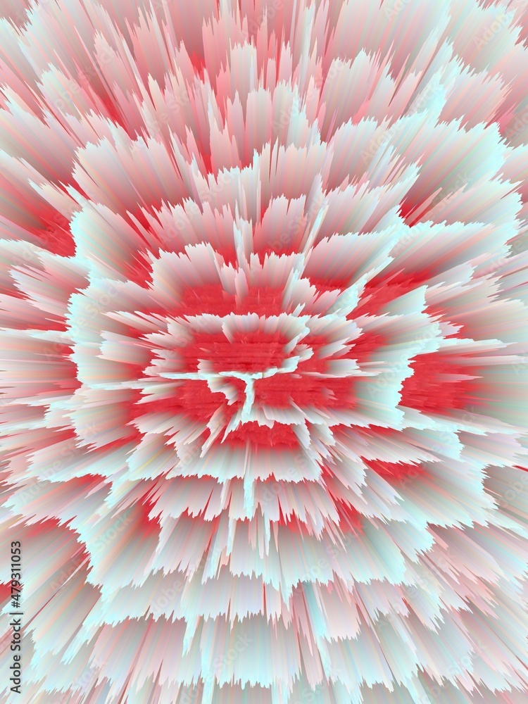 Aufkleber 3d illustration exploding surface view white coloured hexagonal connected grid and a red base