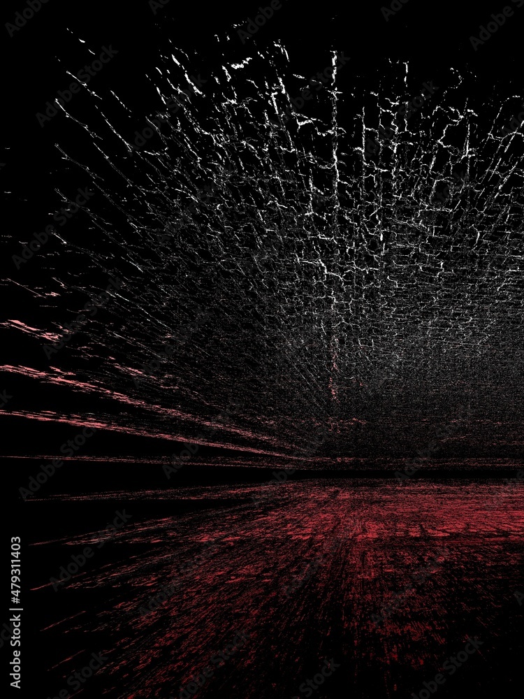 Aufkleber 3d illustration exploding surface view white coloured hexagonal connected grid and a red base