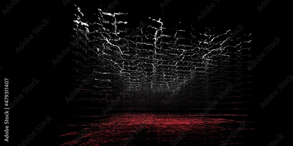 Aufkleber 3d illustration exploding surface view white coloured hexagonal connected grid and a red base