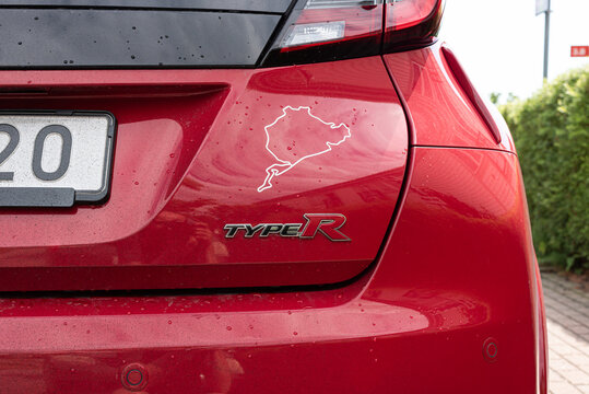 Gothenburg, Sweden - July 04 2021: Detail rear view of a red Honda Civic Type R.