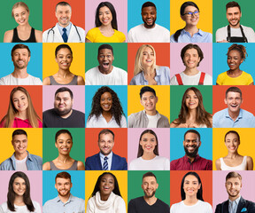 Set of diverse multiracial people portraits, creative image