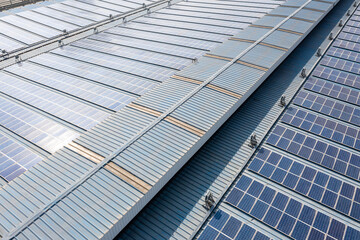 Solar panels on factory rooftop
