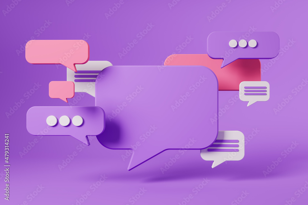 Aufkleber different notifications on violet background, pop-up messages. copy space
