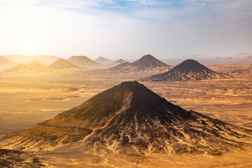 View of the Black Desert from the mountain. Egypt, Sahara desert - obrazy, fototapety, plakaty