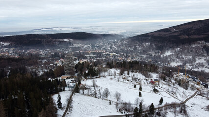 Fototapeta na wymiar Mountain landscape in winter from drone