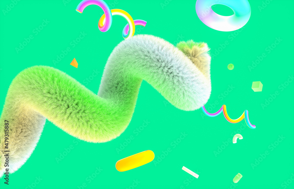 Aufkleber Abstract colorful 3d art background with fluffy geometric shape. memphis style.