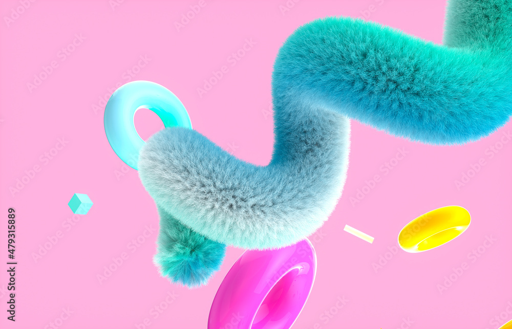 Aufkleber abstract colorful 3d art background with fluffy geometric shape. memphis style.