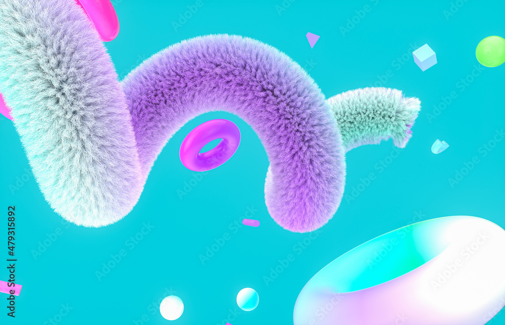 Aufkleber Abstract colorful 3d art background with fluffy geometric shape. memphis style.