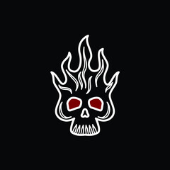 skull skeleton on fire flame logo design vector