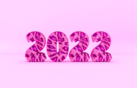 Chinese new year 2022. tiger year. 3d fluffy text number.
