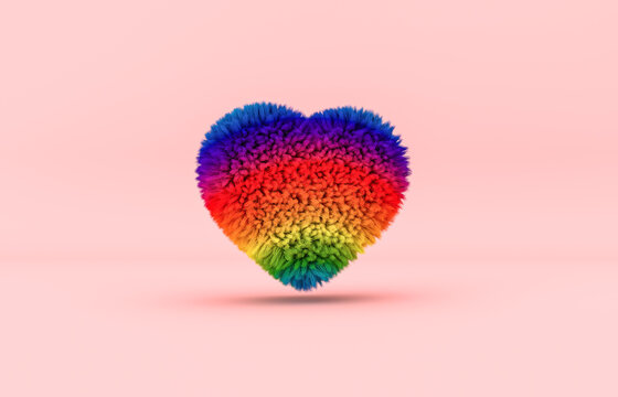Abstract colorful 3d art background with fluffy geometric heart shape. 