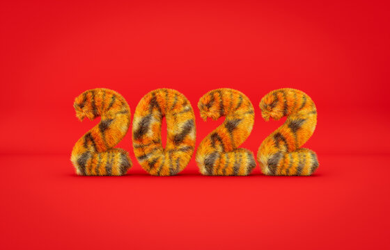 Chinese new year 2022. tiger year. 3d fluffy text number.