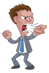 Angry Boss Business Man In Suit Cartoon Shouting