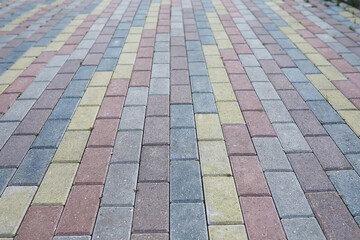 Fototapeta premium Cement brick squared stone floor background. Concrete paving slabs. Paving slabs