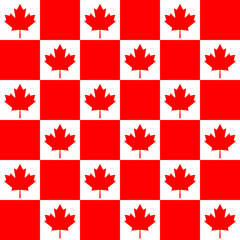 A pattern with a stylized flag of Canada. Suitable for textiles or packaging paper. Red Maple leaf. The Chess pattern.