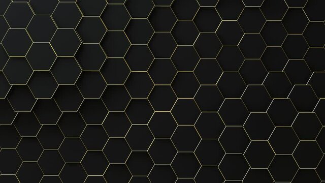 Digital honeycomb mesh waving smoothly. Dark futuristic hexagon pattern. Animation background.