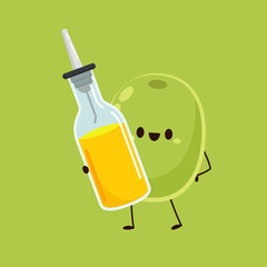 Olive vector. Olive character design. wallpaper. Bottle of olive oil.