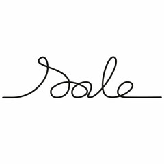 Continuous one line of sale word. Hand drawn typography vector illustration. Lettering sign and symbol business banner. Continuous doodle
