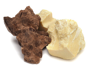 Broken chocolate pieces set isolated on white background