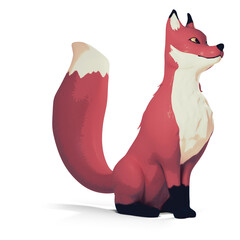 Red fox with a bushy tail stands on white background 3d illustration
