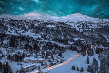 stars night  over aa snowy landscape 