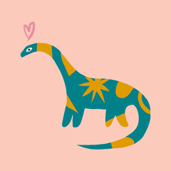Dinosaur childish cartoon groovy doodle boho illustration naive funky handdrawn style art vector