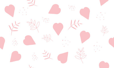 Valentine's day, seamless pattern of hearts and pink leaves. - 479321228