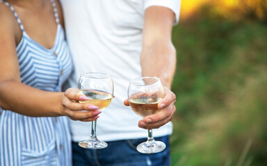 couple in love on a picnic in the park. Selective focus
