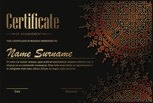 Luxury mandala certificate award diploma