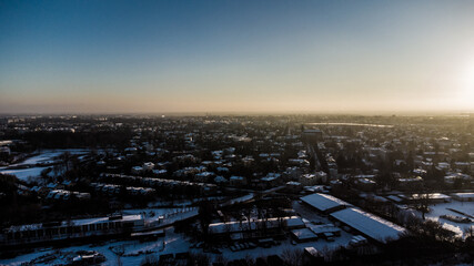 sunset over city