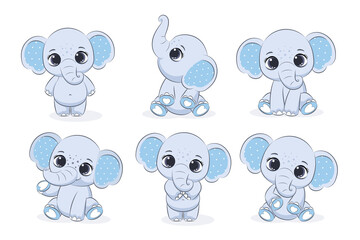 A set of cute elephant boys. Vector illustration of a cartoon.