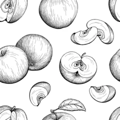 Wall murals Black and white Apple graphic black white seamless pattern sketch illustration vector 