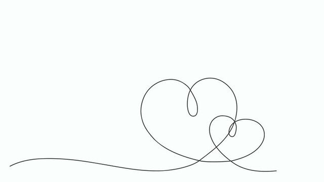 continuous line drawing a pair of heart animation path on the white background 4K wallpaper animation.
