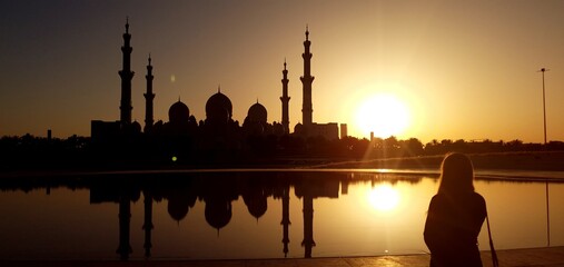 silhouette of a mosque at sunset
