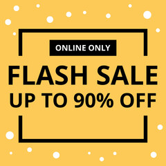 Sale banner vector, flat illustration. Discount banner template with yellow background. Special Offer up to 90% off label.
