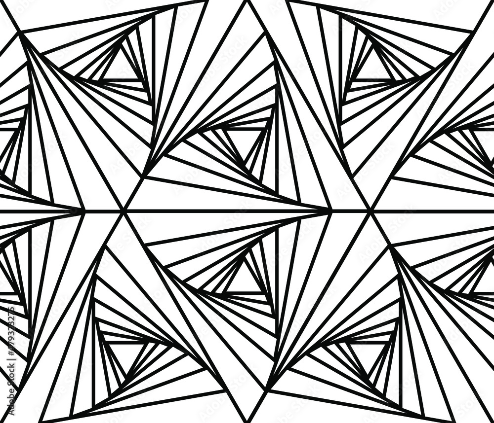 Poster black lines are arranged in groups. the lines intertwine and converge. seamless geometric pattern fo