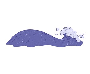 Waves sea ocean. Vector very peri bursts splash with foam and bubbles. Outline doddle sketch illustration isolated on white background.