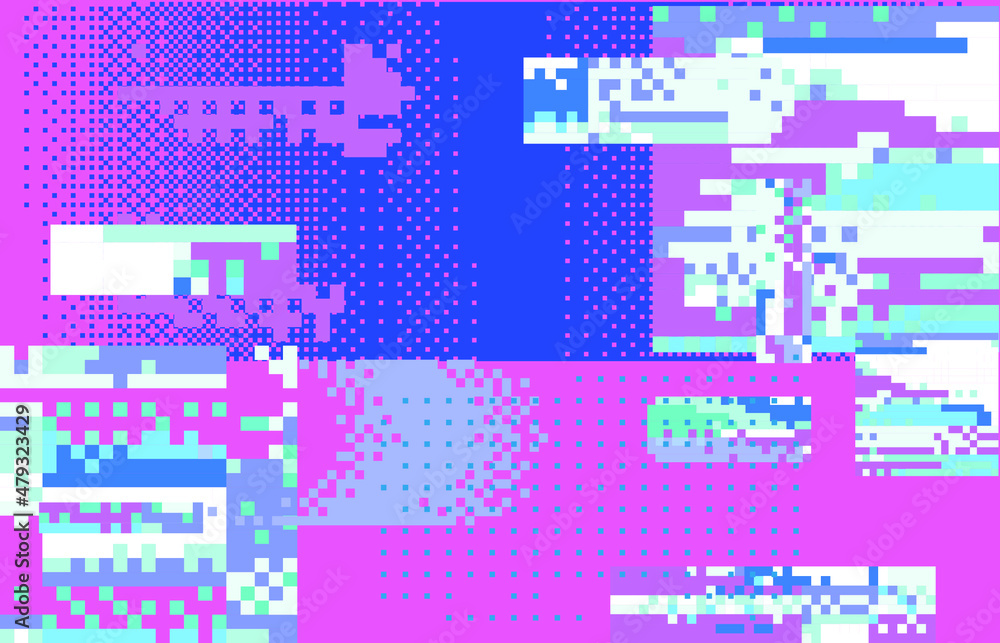 Poster Bitmap 8-bit style background with glitchy and flickering pixels. 