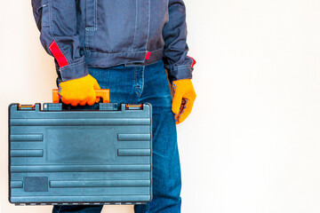  Hand with a case. gloves, tool box, person
