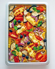 Grilled Halloumi Cheese with Baked Vegetables, Sheet Pan Cheese Vegetables 