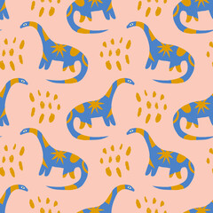 Obraz premium Dinosaur childish cartoon groovy doodle boho seamless pattern naive funky handdrawn style art vector