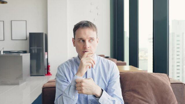 Talking man. Job interview. Video distribution.