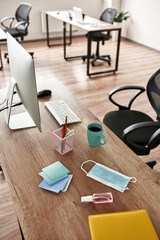 Table with variety objects at Covid-19 pandemic