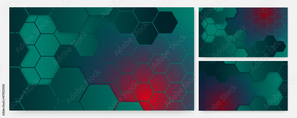 Poster Hexagon gradient green red Colorful abstract Design Banner