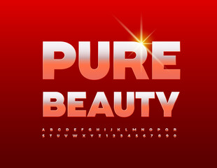 Fototapeta premium Vector chic logo Pure Beauty. Pink Gold Font. Elegant metallic Alphabet Letters and Numbers set