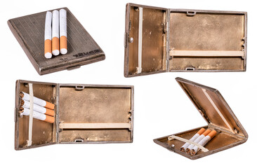 Old antique cigarette case for storing tobacco products.