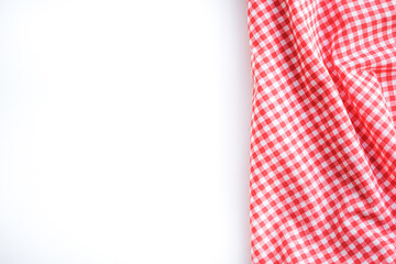 crumple pink plaid fabric or tablecloth on white background with copy space