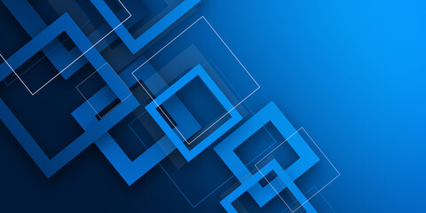 Abstract background with simple square or rectangle geometrical shapes. Geometric template with fluid gradients. Line design, technology concept. Blue Illustration For Wallpaper, Banner Background